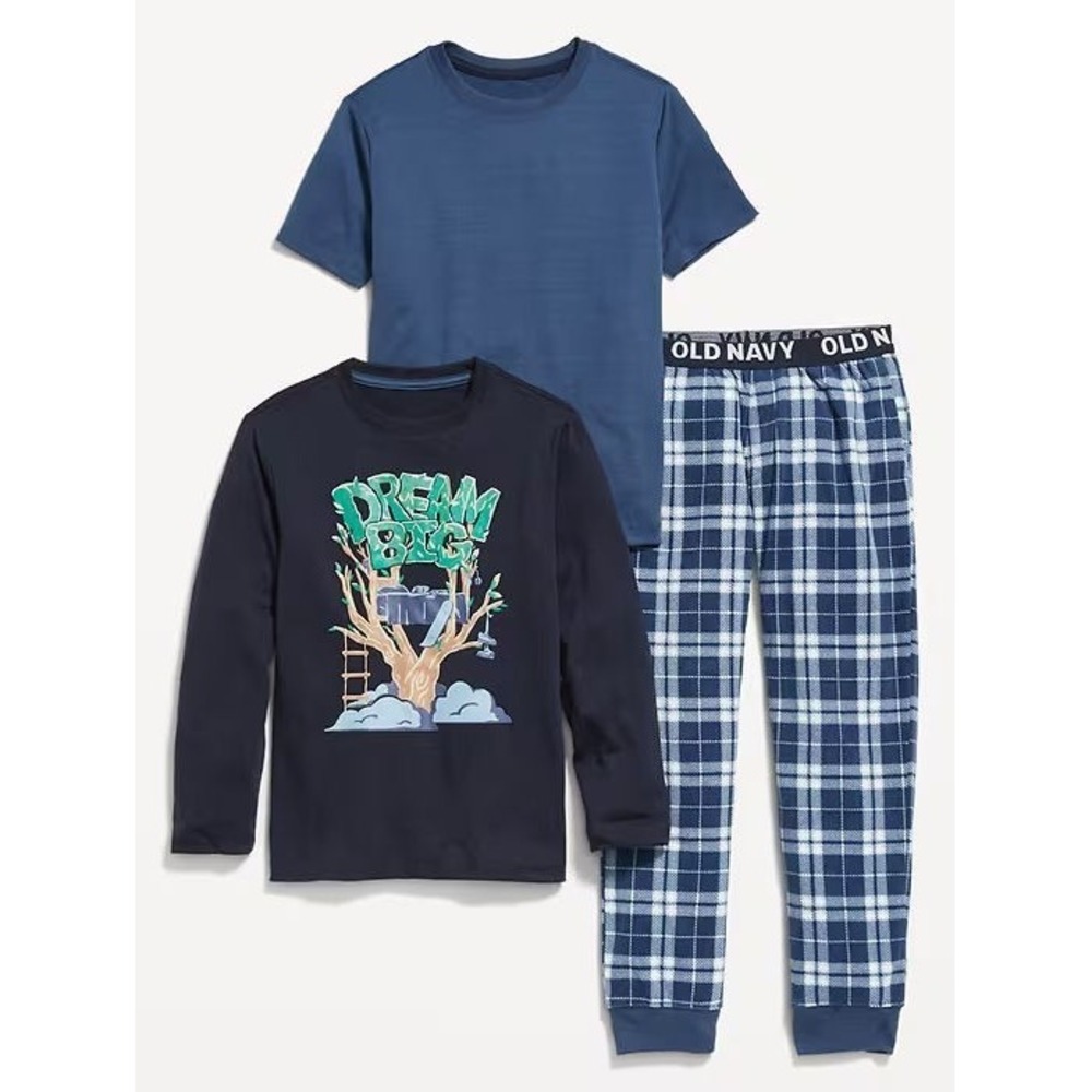 Old Navy Boy's 3pc Graphic Pajama Jogger Pants Set # 407318 - Blue Plaid S (6/7)